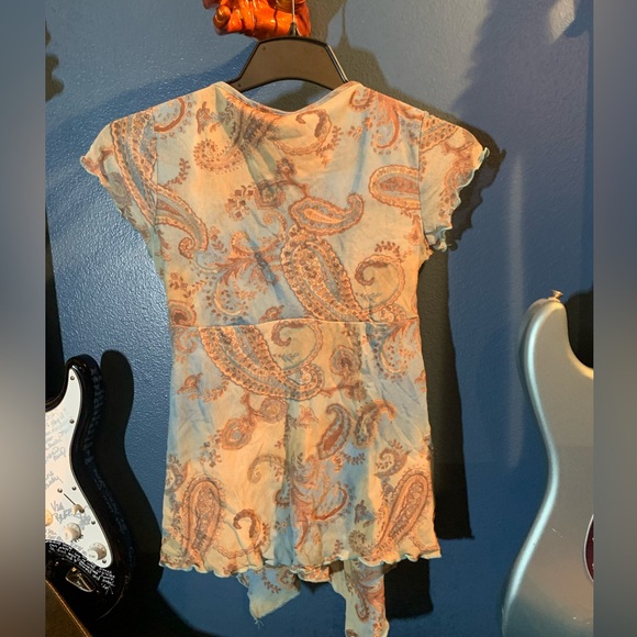 Cha Cha Vente mid dress blue with brown paisley pattern.  Light and fresh sz M - Picture 7 of 9